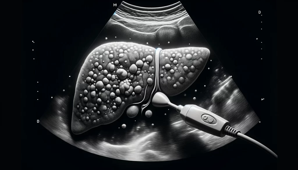 an ultrasound image of a liver with SLE-associated disease. 