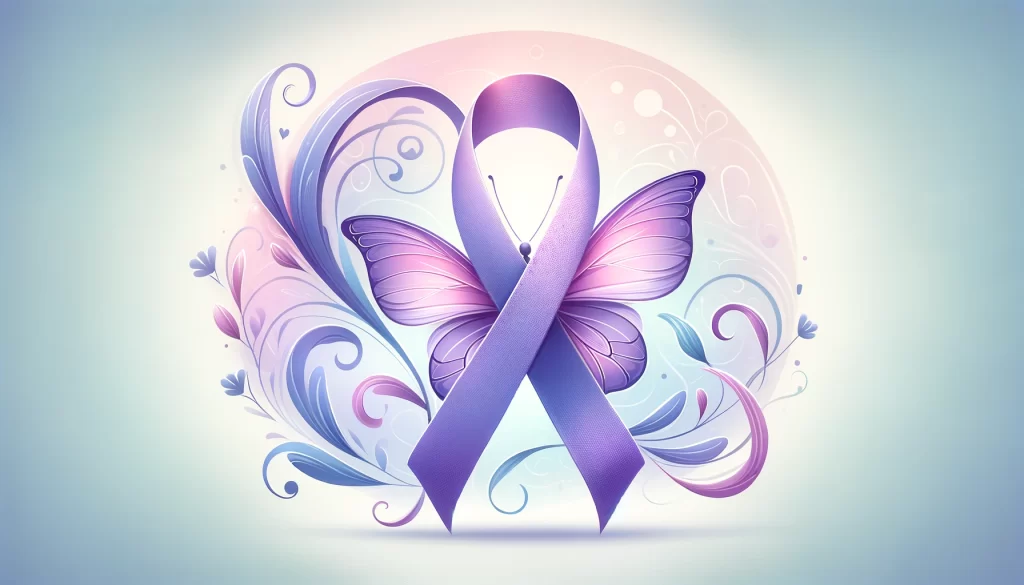 A purple lupus ribbon on top of a butterfly symbolizing hope.