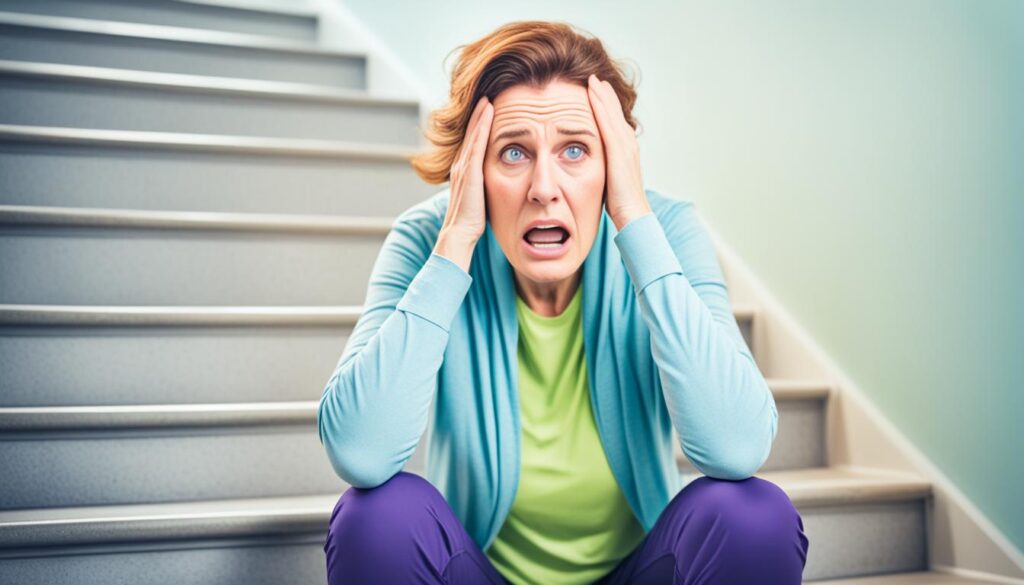 An image of a person with Lupus struggling to do everyday activities, such as carrying groceries, getting dressed, or going up stairs due to fatigue and joint pain. Show the frustration and difficulty they face in completing these tasks.