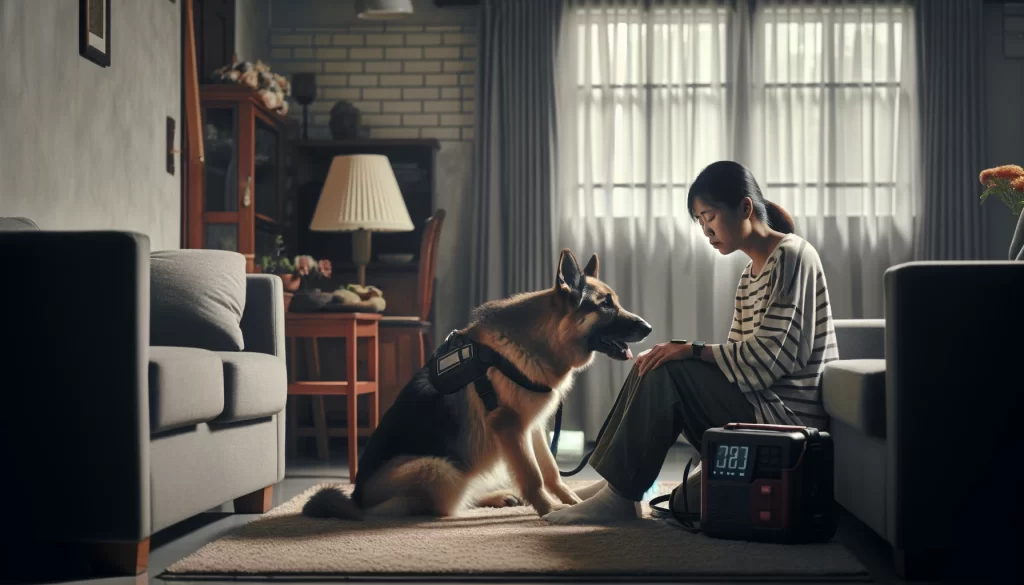 Service dog assisting a woman with lupus