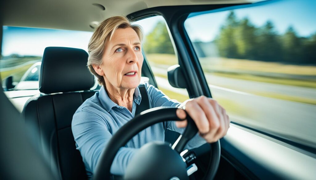 Woman with MS driving down the road